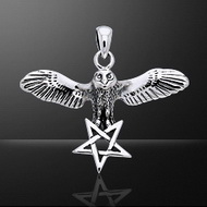 FLYING OWL WITH PENTACLE SILVER PENDANT
