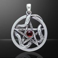 PENTACLE WITH WEAVING SNAKE SILVER PENDANT